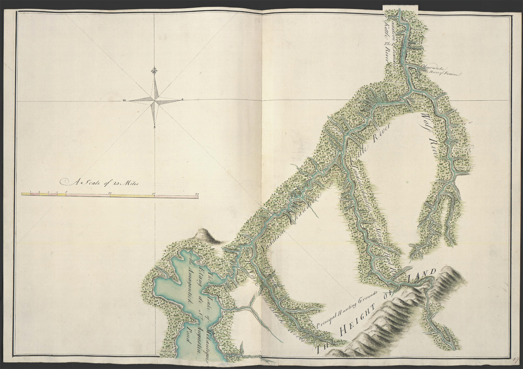 “[Lake Megantic and the Chaudière River : Québec July 25th, 1761 / by Lieut. John Montresor engr. assisted by Lieut. Shaw of the 2th Battn. of the Royal American Regt.].”In the digital collection William L. Clements Library Image Bank. William L. Clements Library, University of Michigan Library Digital Collections.